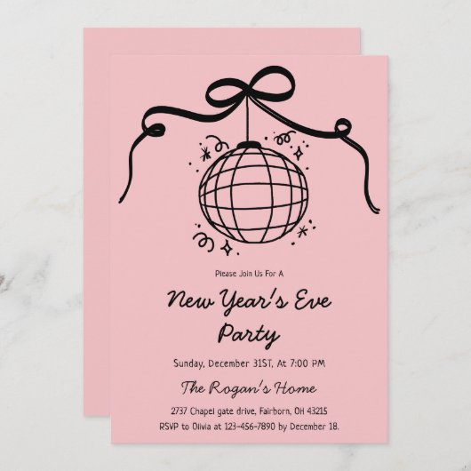 Whimsical Hand Drawn New Year's Eve Party Kaart (Voorkant / Achterkant)