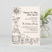 Whimsical Hand Drawn New Years Eve Party Kaart (Staand voorkant)