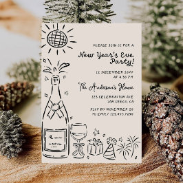 Whimsical Hand Drawn New Year's Eve Party Kaart