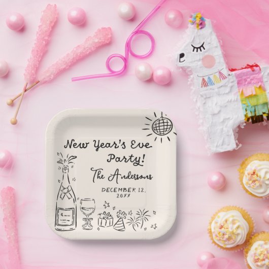 Whimsical Hand Drawn New Year's Eve Party Papieren Bordje (Feest)