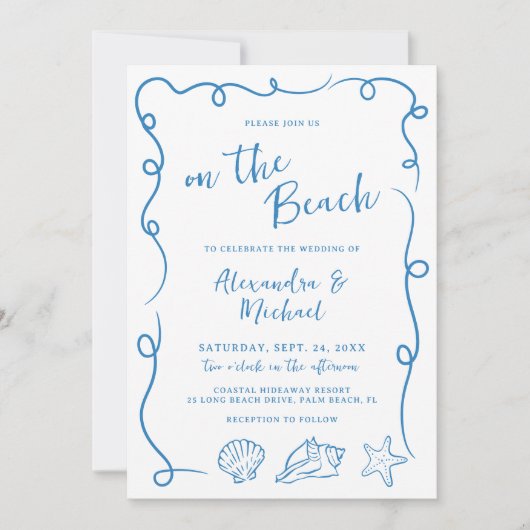 Whimsical Hand Drawn On the Beach Wedding Kaart (Voorkant)