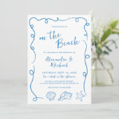 Whimsical Hand Drawn On the Beach Wedding Kaart (Staand voorkant)