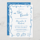 Whimsical Hand Drawn On the Beach Wedding Kaart (Voorkant / Achterkant)