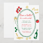 Whimsical Hand Drawn Pasta Party Kaart (Voorkant / Achterkant)
