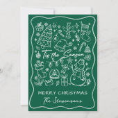 Whimsical Hand Drawn Pine Green Photo Christmas Feestdagenkaart (Voorkant)
