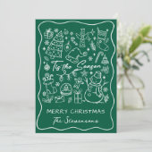 Whimsical Hand Drawn Pine Green Photo Christmas Feestdagenkaart (Staand voorkant)