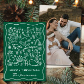 Whimsical Hand Drawn Pine Green Photo Christmas  Feestdagenkaart
