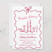 Whimsical Hand Drawn Pink Bow Vrijgezellenfeest Kaart (Voorkant)