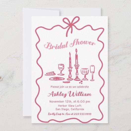 Whimsical Hand Drawn Pink Bow Vrijgezellenfeest Kaart (Voorkant)