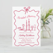 Whimsical Hand Drawn Pink Bow Vrijgezellenfeest Kaart (Staand voorkant)