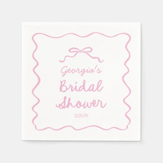 Whimsical Hand Drawn Pink Bow Vrijgezellenfeest Servet (Voorkant)