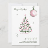 Whimsical Hand Drawn Pink & Green Christmas Tree Feestdagenkaart (Voorkant)