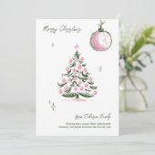 Whimsical Hand Drawn Pink & Green Christmas Tree Feestdagenkaart (Staand voorkant)