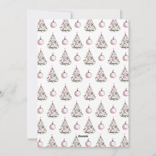 Whimsical Hand Drawn Pink & Green Christmas Tree Feestdagenkaart (Achterkant)