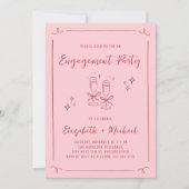 Whimsical Hand Drawn Pink Red Engagement Party Kaart (Voorkant)