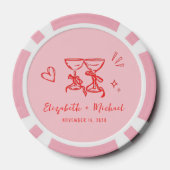 Whimsical Hand Drawn Pink Red Wedding Poker Chips (Achterkant)