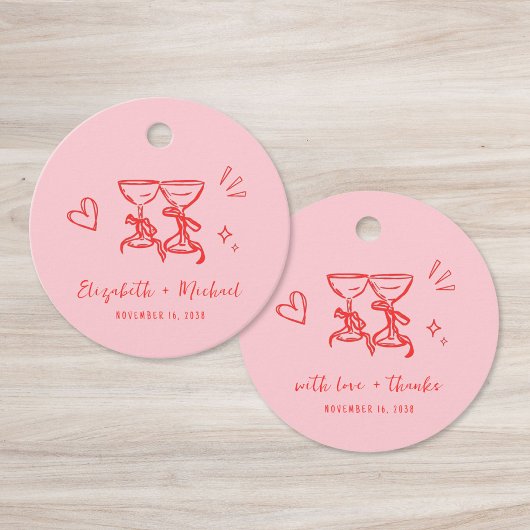 Whimsical Hand Drawn Pink Red Wedding Thank You Bedankjes Labels