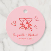 Whimsical Hand Drawn Pink Red Wedding Thank You Bedankjes Labels (Voorkant)