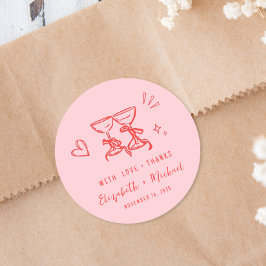 Whimsical Hand Drawn Pink Red Wedding Thank You Ronde Sticker