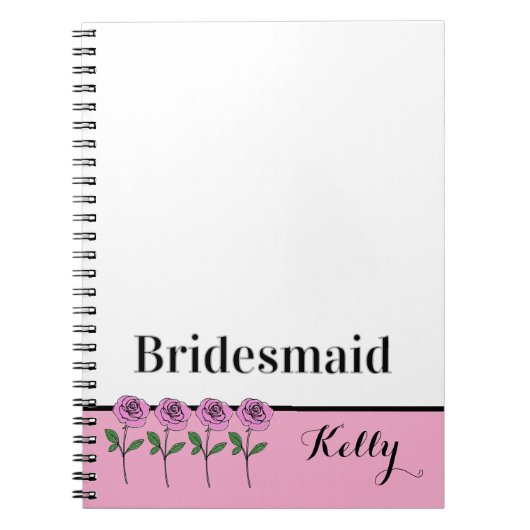 Whimsical Hand Drawn Pink Roses Bridesmaid Notitieboek (Voorkant)