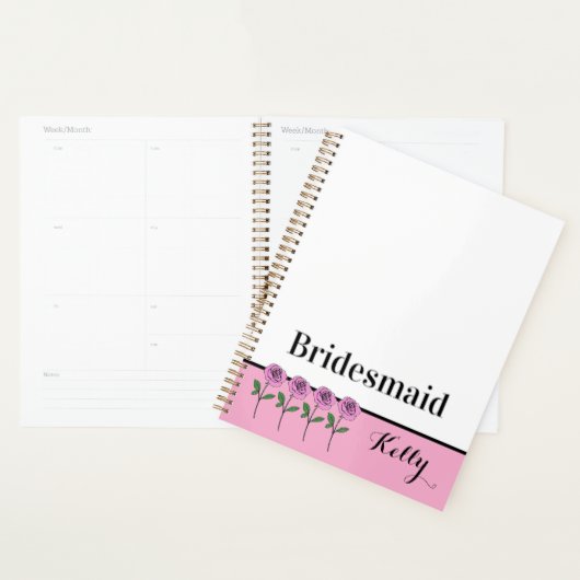 Whimsical Hand Drawn Pink Roses Bridesmaid Planner (Display)