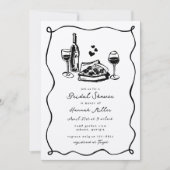 Whimsical Hand Drawn Pizza Wine Bridal Shower Kaart (Voorkant)