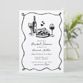 Whimsical Hand Drawn Pizza Wine Bridal Shower Kaart (Staand voorkant)