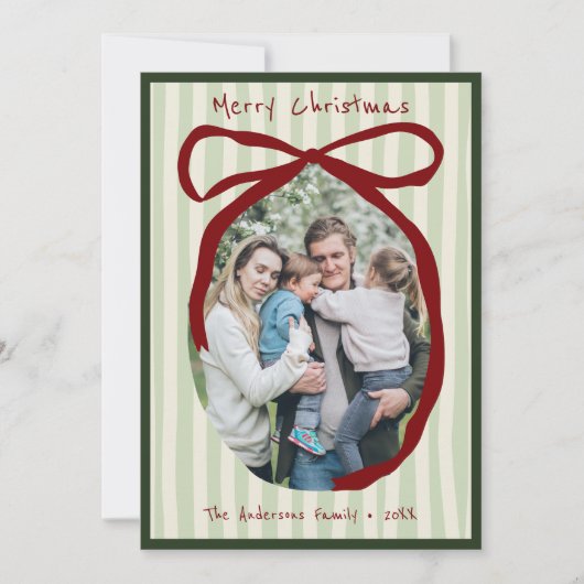 Whimsical Hand Drawn Quirky Red Wavy Ribbon Photo Feestdagenkaart (Voorkant)