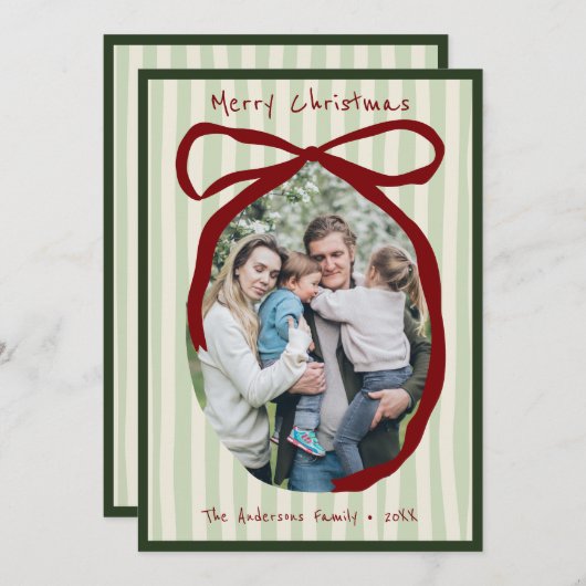 Whimsical Hand Drawn Quirky Red Wavy Ribbon Photo Feestdagenkaart (Voorkant / Achterkant)