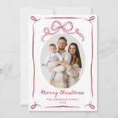 Whimsical Hand-Drawn Red Bow Christmas 2 Photo Feestdagenkaart (Voorkant)