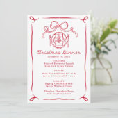 Whimsical Hand-Drawn Red Bow Christmas Dinner Menu (Staand voorkant)