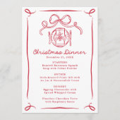 Whimsical Hand-Drawn Red Bow Christmas Dinner Menu (Voorkant)