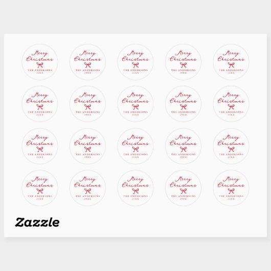 Whimsical Hand-Drawn Red Bow Kerstmis Ronde Sticker (Vel)