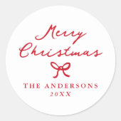 Whimsical Hand-Drawn Red Bow Kerstmis Ronde Sticker (Voorkant)
