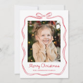 Whimsical Hand-Drawn Red Bow Lijst 2 Foto Feestdagenkaart (Voorkant)