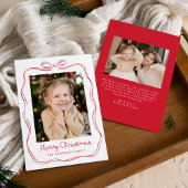 Whimsical Hand-Drawn Red Bow Lijst 2 Foto Feestdagenkaart