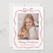 Whimsical Hand-Drawn Red Bow Meowy Kerstfoto Feestdagenkaart (Voorkant)