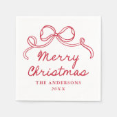 Whimsical Hand-Drawn Red Bow Merry Christmas Servet (Voorkant)