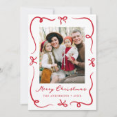 Whimsical Hand-Drawn Red Bows 2 Foto Kerstmis Feestdagenkaart (Voorkant)