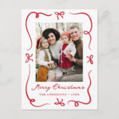 Whimsical Hand-Drawn Red Bows Foto Kerstmis Feestdagenkaart (Voorkant)