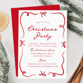 Whimsical Hand-Drawn Red Bows Kerstfeest Kaart