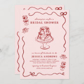 Whimsical Hand Drawn Red Cherries & Bows Kaart (Voorkant / Achterkant)