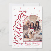 Whimsical Hand-Drawn Red Christmas Tree Arch Photo Feestdagenkaart (Voorkant)
