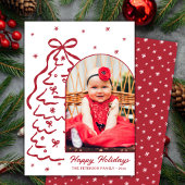 Whimsical Hand-Drawn Red Christmas Tree Arch Photo Feestdagenkaart