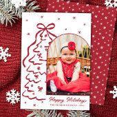 Whimsical Hand-Drawn Red Christmas Tree Arch Photo Feestdagenkaart