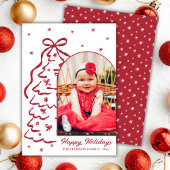 Whimsical Hand-Drawn Red Christmas Tree Arch Photo Feestdagenkaart