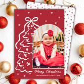 Whimsical Hand-Drawn Red Christmas Tree Arch Photo Feestdagenkaart