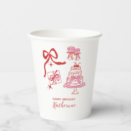 Whimsical Hand Drawn Red Pink Birthday Party Papieren Bekers