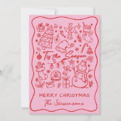 Whimsical Hand Drawn Red Pink Fun Photo Christmas Feestdagenkaart (Voorkant)
