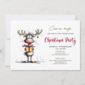 Whimsical hand drawn reindeer party invitation kaart (Voorkant)